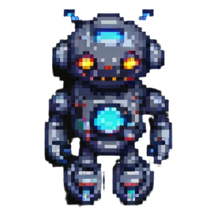 pixel art robot, round body, glowing eyes sticker