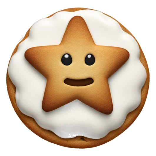 A cinnamon cookie in the form of a Star with white frosting sticker