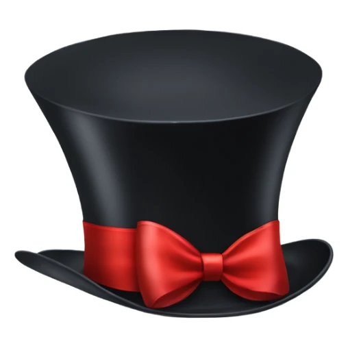 A black top hat displaying a red ribbon around the base. The ribbon forms a visible bow at the front, with the ends falling slightly over the top of the hat. sticker