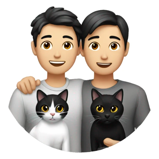 Asian gay couple with black cat sticker