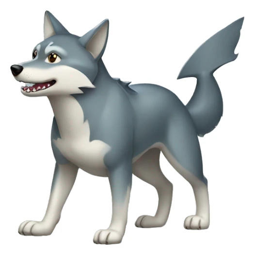 Shiny Wolf with a shark tail and a shark fin on back Full Body sticker