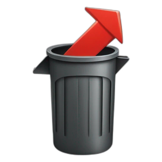 red arrow pointing into a trashcan with an open lid sticker