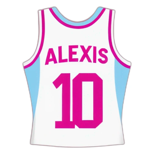Maillot de basket rose avec comme nom Alexis et comme numéro 16 sticker