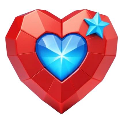 A blocky geometric red 3D heart with a bright blue star inside sticker