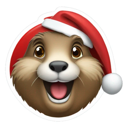 A marmot in red Santa Claus smiling  sticker