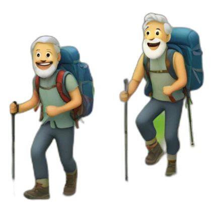 Older men and a younger men with a beard hiking up a mountain sticker