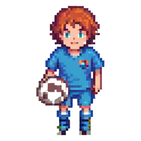 boy playing football, pixel art style sticker