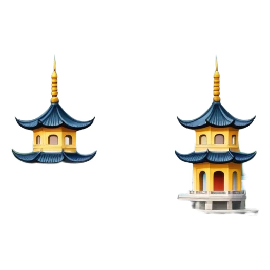 Three Pools Mirroring the Moon, West Lake Hangzhou, simplified emoji style, three small pagodas on water with moon reflection, cute cartoon style sticker