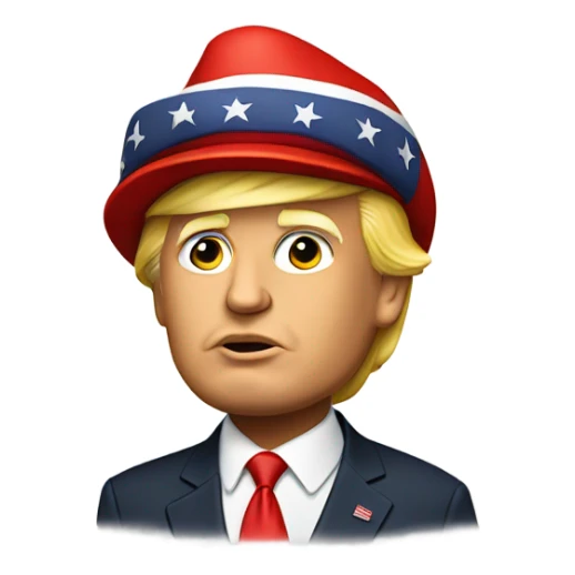 Donald Trump wearing a red hat with M A G A initials  sticker