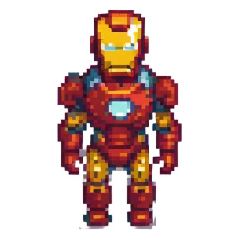 Iron Man, retro and blocky, pixel art style sticker