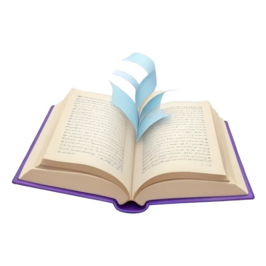 Create a dreamy, poetic emoji representing poetry. The design should feature several elegantly flying pages with short poetic columns written on them, surrounded by fluffy, soft clouds. White birds should be flying out from the clouds, creating a sense of freedom and inspiration. The pages and a white feather should symbolize creativity and poetic flow. Use pastel tones like light blues, purples, and creams for the pages and background, while the clouds should be soft and ethereal. The overall design should feel whimsical, serene, and full of poetic charm. Make the background transparent. sticker