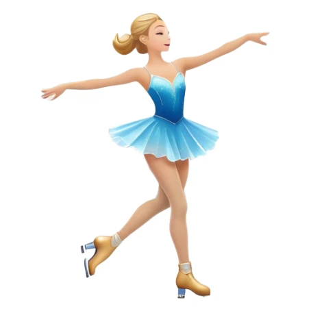 An icon featuring a shimmering rink, colorful spotlights, snowflakes gently falling from the sky, and an audience in the stands, with a snowy landscape visible through large windows with a graceful figure skater performing a spin on a sparkling ice rink. Transparent background. sticker