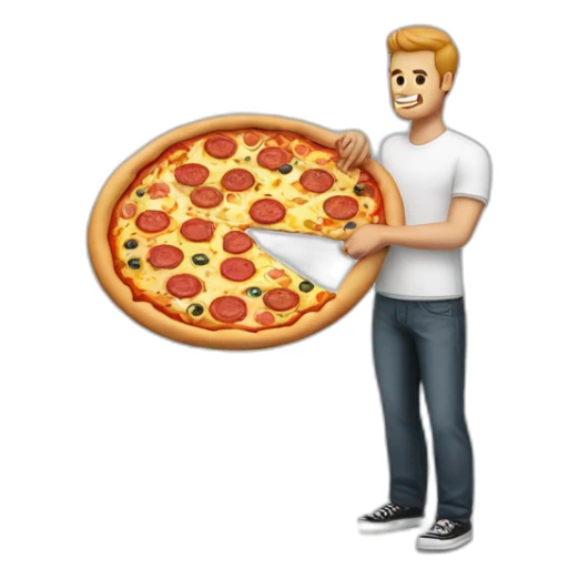 hands to the sides white man with a tattoo and a pizza in his hands sticker