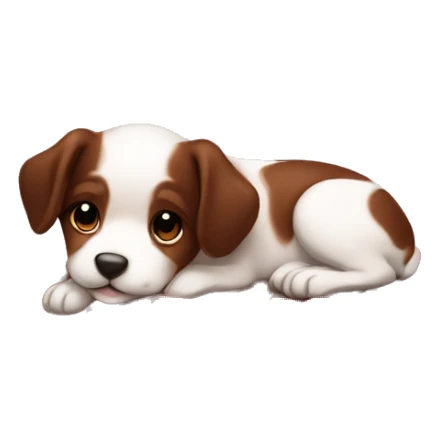 Chocolate cake with strawberries on top and a puppy lying next to it  sticker