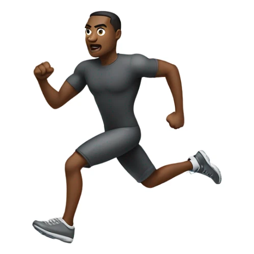 A Black person emoji running towards something, with a determined expression and a forward-leaning posture, conveying urgency and focus. Arms and legs are in motion, emphasizing speed and determination sticker