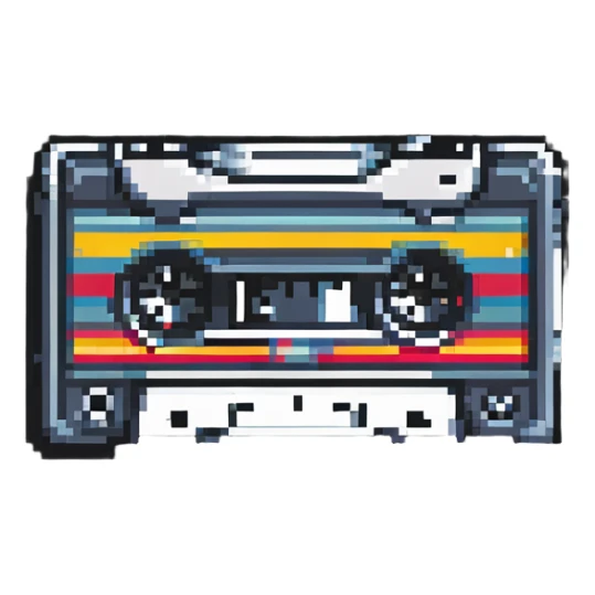 A retro pixel art cassette tape with vibrant colors sticker