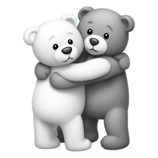 Two teddy bears, one grey and one white, giving each other a hug sticker