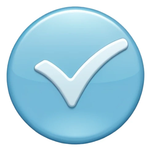 Light blue coloured circle badge with a white tick in the middle sticker