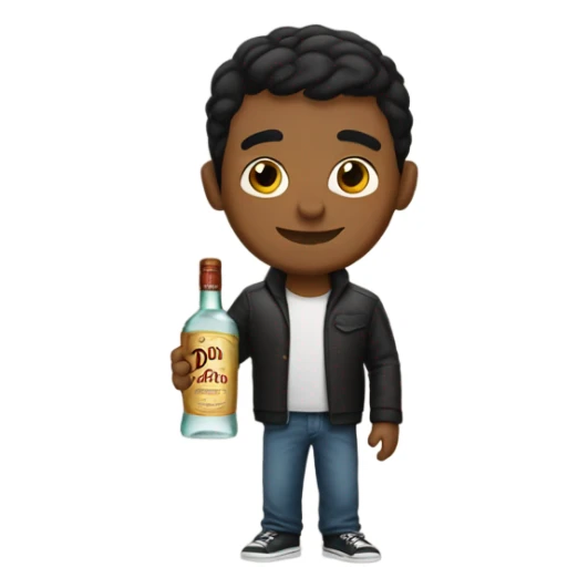 brown man with short black hair holding a bottle of don julio sticker