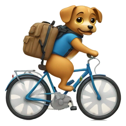 A dog is riding a bicycle and wearing a backpack. sticker
