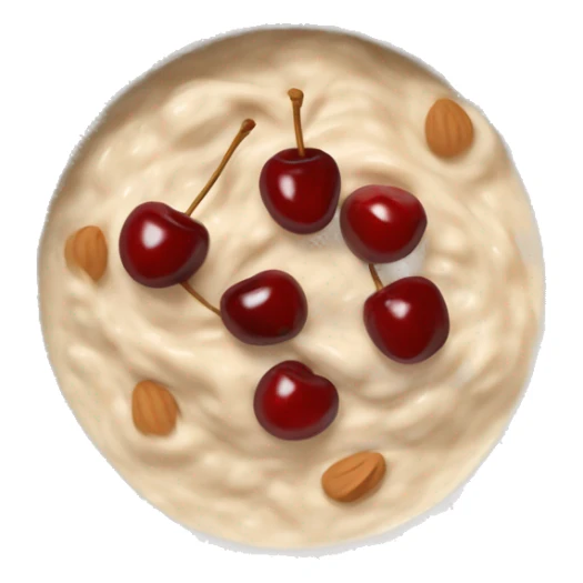 Porridge bowl with cherries and peanut butter sticker