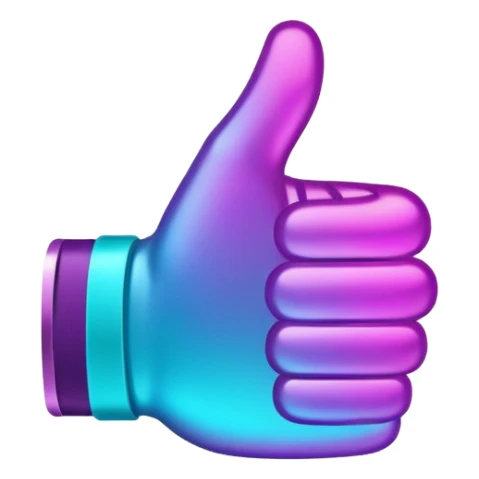 glowing thumbs up, neon purple and cyan collor sticker