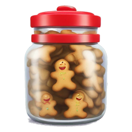 Realistic glass cookie jar with red lid full of gingerbread cookies isolated.  sticker