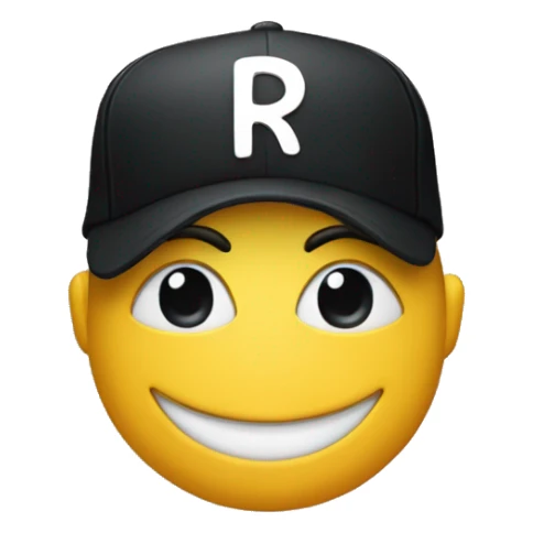 Emoji face with a black cap with an R in gothiques lettre on it sticker