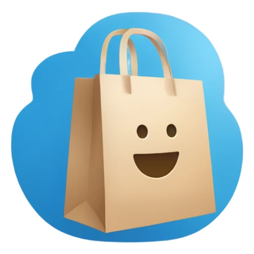 Create a minimalist logo merging a chat bubble and shopping bag in a blue color palette. Focus on clean, modern design, symbolizing communication and commerce. Keep it versatile and recognizable for digital and print use. sticker
