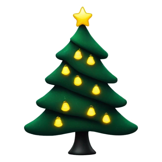 A dark green Christmas tree with black decorations and yellow lights sticker