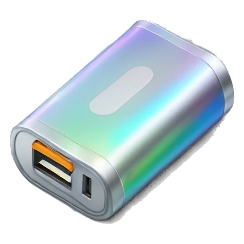 Realistic isolated gradient silver holographic battery charger for iphone sticker