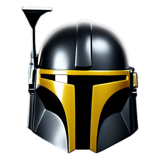Gloss black and yellow mandalorian helmet with one antenna sticker