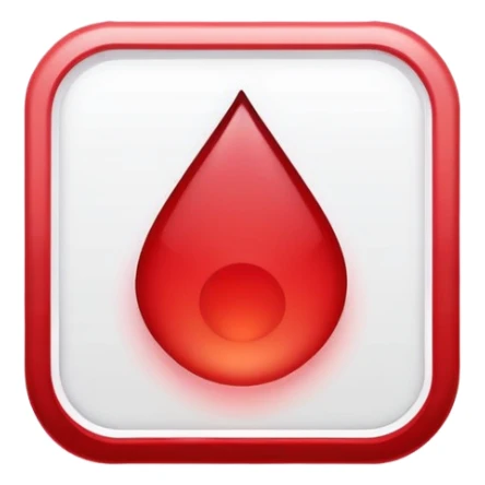 a Tiny compressed Stylized red blood droplet symbol inside a pastel gradient white square icon, red thin borders sticker