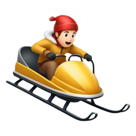 An icon featuring a sleek sled speeding down a snowy hill, with a snowy landscape and pine trees in the background. The motion lines and slight snow spray emphasize the thrill of the ride. Transparent background highlights the excitement and fun of sledding. sticker