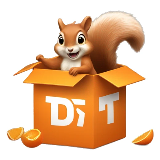 The squirrel is excited, tearing into a large orange box with items spilling out. sticker