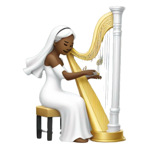 A woman in a white habit plays a silver harp sticker