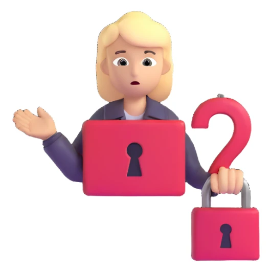 A person looking confused with a question mark and a lock, forgot password concept sticker