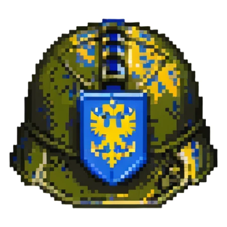 Ukrainian army helmet with blue and yellow emblem, combat headgear sticker