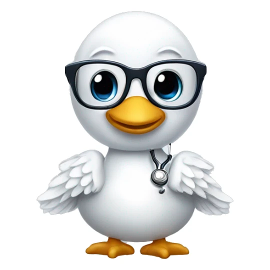 a swan with wings dressed as a clinician with glasses and a stethoscope sticker