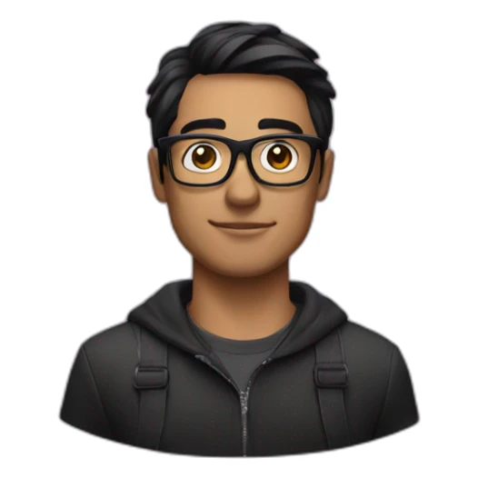 A man with black hair with the Instagram logo behind him, wearing black glasses sticker