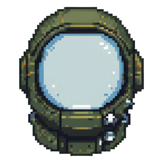 pixel art icon combining user profile silhouette with astronaut helmet, compact square format, suitable for info or user interface sticker