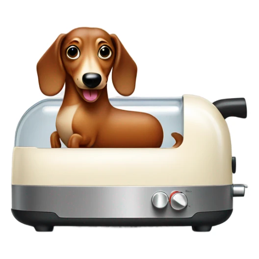 Sausage dog with a cream toaster and kettle sticker