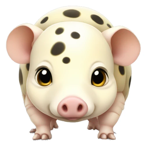 White chubby armadillo pig with yellow and black spots and cute flat face wide set eyes sticker