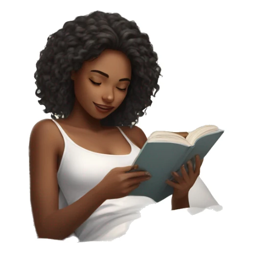 Beautiful girl in white top reading in bed sticker