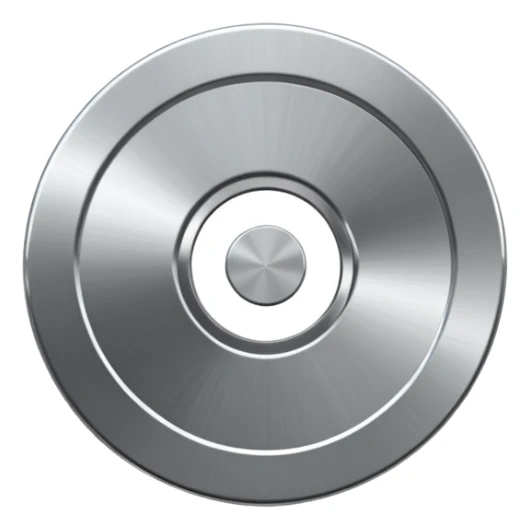 metallic disc emoji, brushed chrome surface, clean geometry, futuristic minimal 3D style, isolated on white sticker