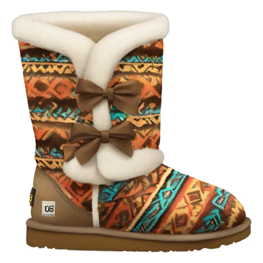 Realistic pair of aztec Pattern fur Ugg boots with bows. sticker