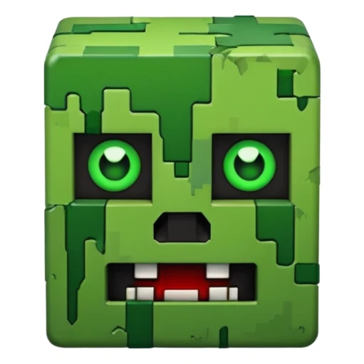 Minecraft creeper creature with sinister crooked looking and is creepy nightmarish and it looks like a creepy bloody green face sticker