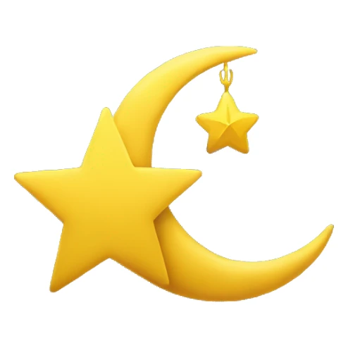 yellow star hanging from end of yellow crescent moon sticker