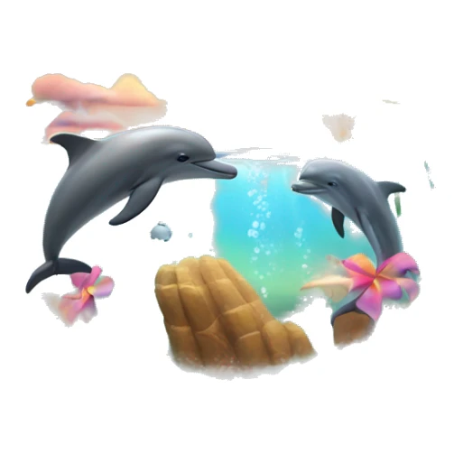 Sunset with a rainbow and dolphins coming out of the water sticker