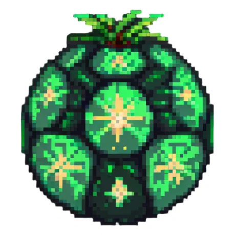 Green digital bomb, round bomb body with green highlights and details, no timer, nature-inspired design, pixel art style sticker